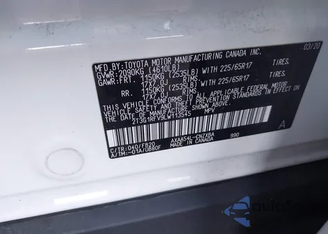 2020 Toyota Rav4 Le from USA, damaged, VIN 2T3G1RFV9LW113545